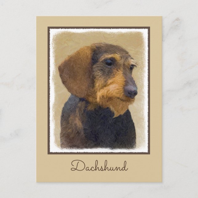 Dachshund (Wirehaired) Painting Original Dog Art Postcard (Front)