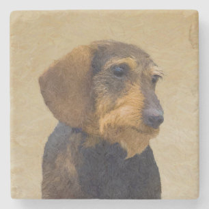 Dachshund (Wirehaired) Painting Original Dog Art Stone Coaster