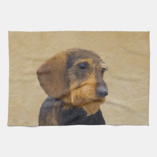 Dachshund (Wirehaired) Painting Original Dog Art Tea Towel