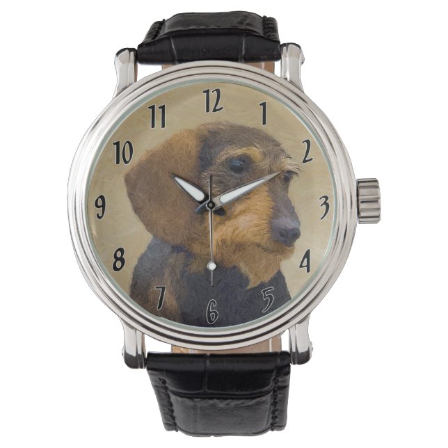 Dachshund (Wirehaired) Painting Original Dog Art Watch (Front)