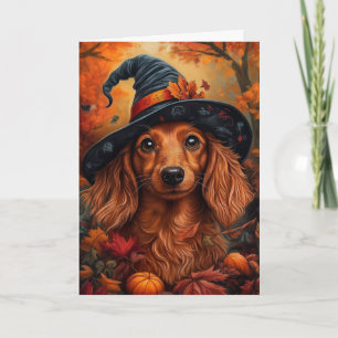 Dachshund Witch Halloween Holiday Card