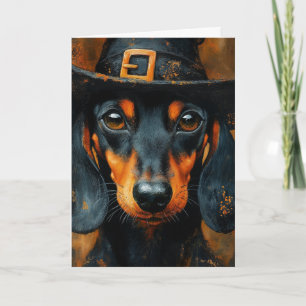 Dachshund Witch Halloween Holiday Card