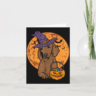 Dachshund Witch Moon Jack O Lantern Halloween Card