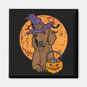 Dachshund Witch Moon Jack O Lantern Halloween Magnet