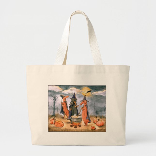 Dachshund Witches Large Tote Bag (Front)