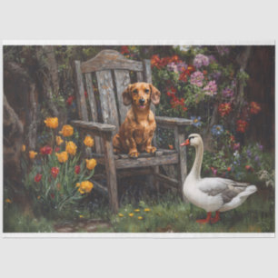 Dachshund with a Goose in a Garden Decoupage Tissue Paper