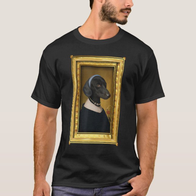 Dachshund with a Pearl Necklace Painting Dachshund T-Shirt (Front)