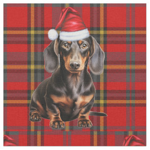 Dachshund with a Red Green Plaid Holiday Fabric