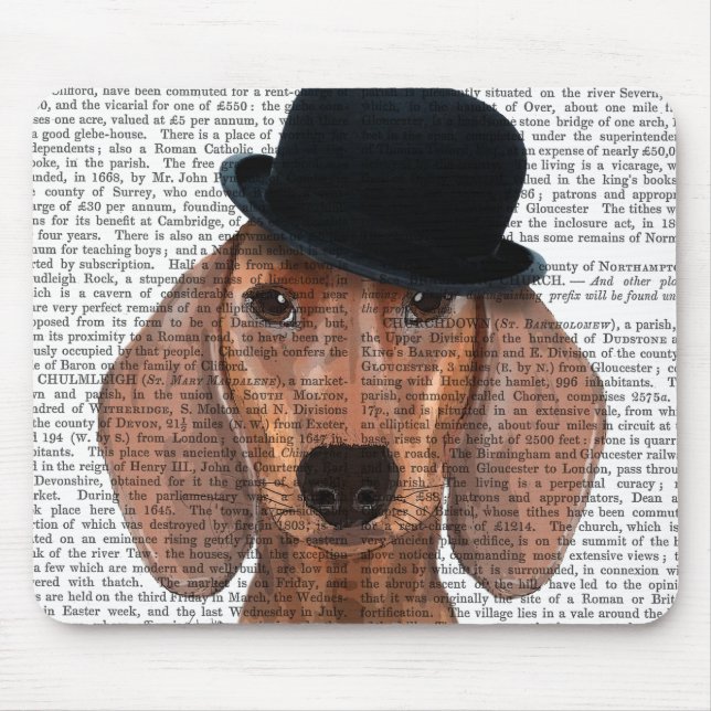 Dachshund with Black Bowler Hat Mouse Pad (Front)
