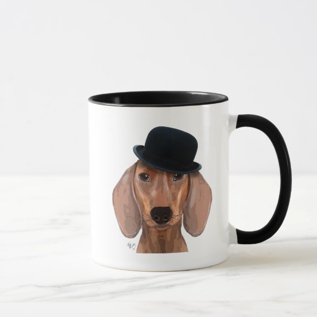 Dachshund with Black Bowler Hat Mug (Right)