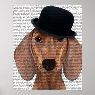 Dachshund with Black Bowler Hat Poster