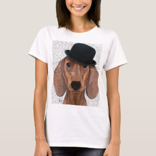 Dachshund with Black Bowler Hat T-Shirt
