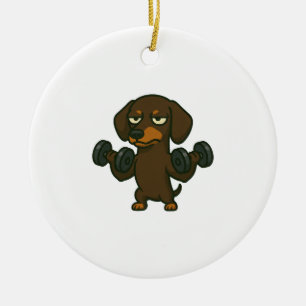 Dachshund with dumbbell fitness training biceps wo ceramic ornament