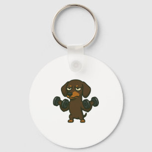 Dachshund with dumbbell fitness training biceps wo key ring