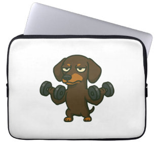 Dachshund with dumbbell fitness training biceps wo laptop sleeve