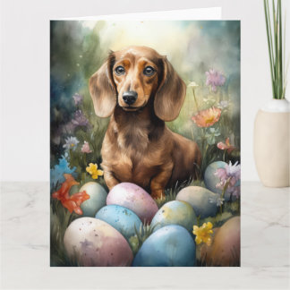 Dachshund with Easter Eggs Card