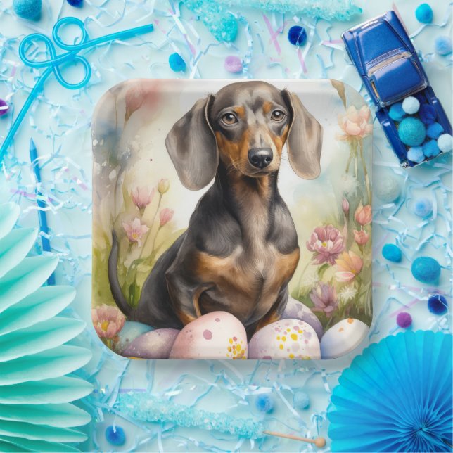 Dachshund with Easter Eggs Paper Plate (Party)