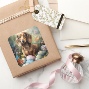 Dachshund with Easter Eggs Square Sticker