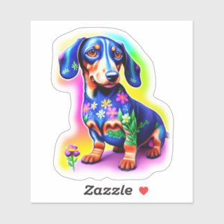 Dachshund with flowers sticker