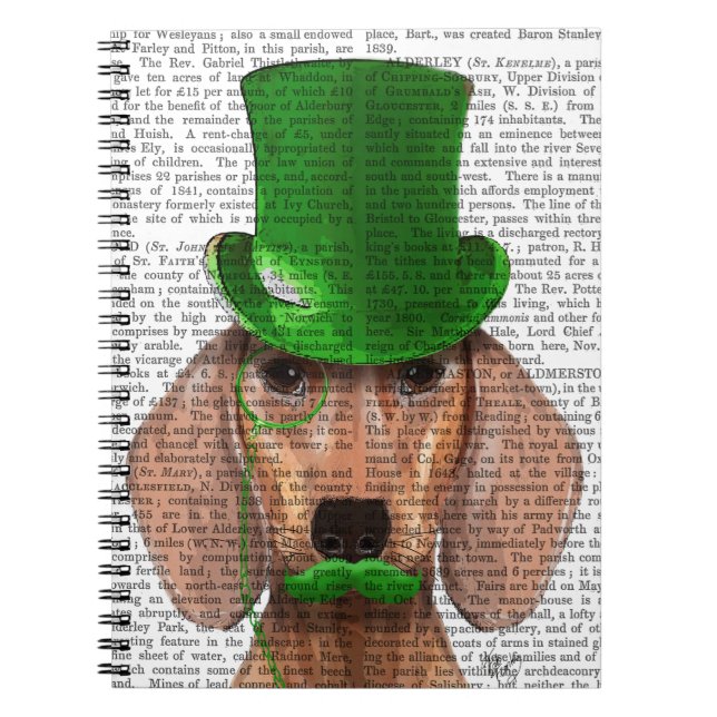 Dachshund With Green Top Hat and Moustache Notebook (Front)