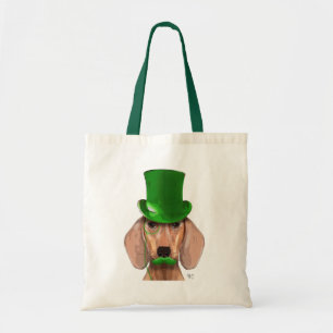 Dachshund With Green Top Hat and Moustache Tote Bag