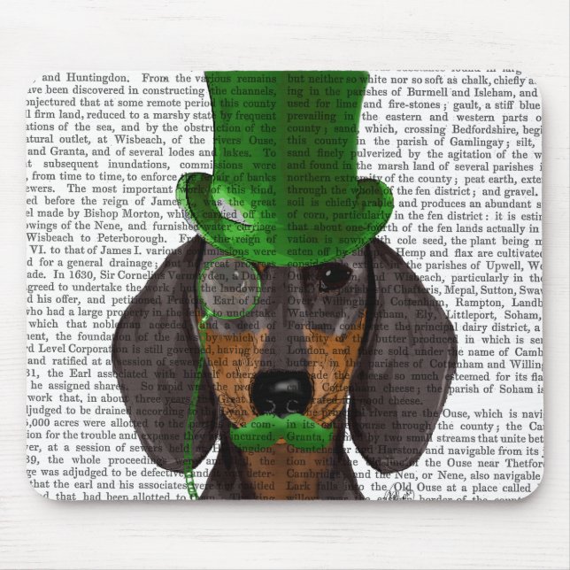 Dachshund with Green Top Hat Black Tan 2 Mouse Pad (Front)