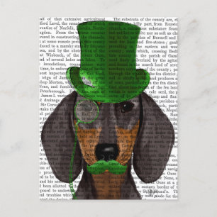 Dachshund with Green Top Hat Black Tan 2 Postcard