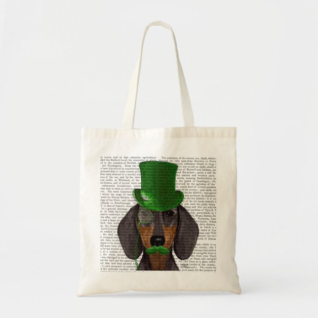 Dachshund with Green Top Hat Black Tan 2 Tote Bag (Front)