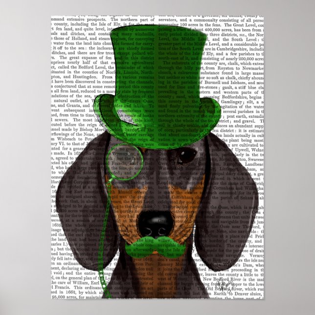 Dachshund with Green Top Hat Black Tan Poster (Front)