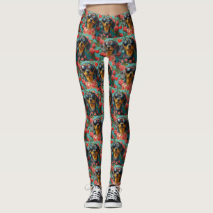 Dachshund With Heart Roses Valentine's Day Leggings