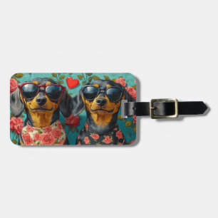 Dachshund With Heart Roses Valentine's Day Luggage Tag