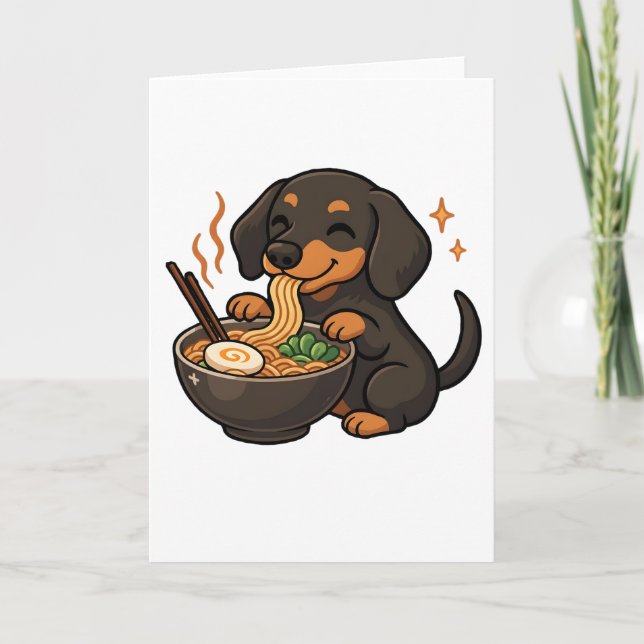 Dachshund with Noodles Ramen Kawaii Dog Card (Front)