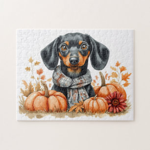 Dachshund with Pumpkins Jigsaw Puzzle