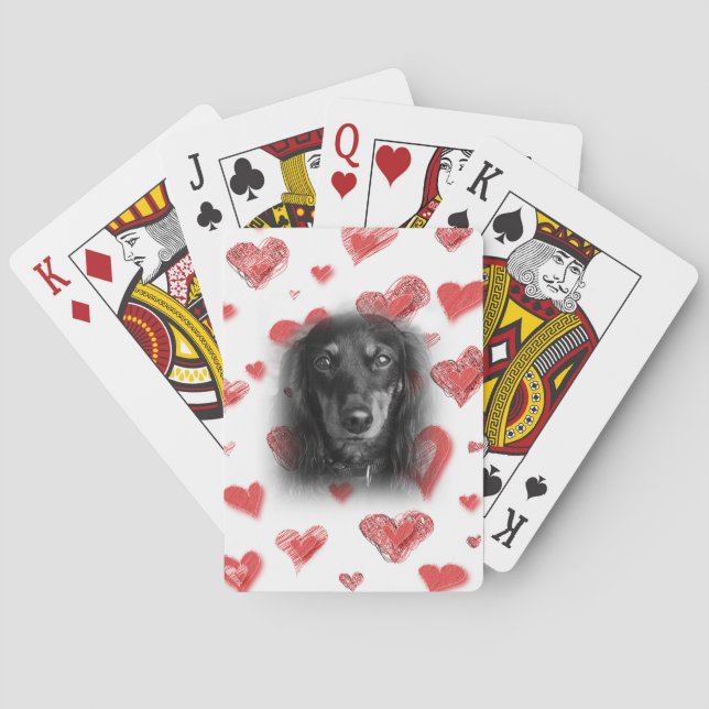 Dachshund with Red Hearts Playing Cards (Back)