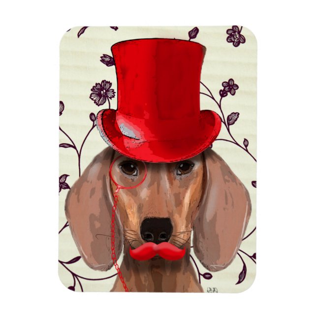 Dachshund With Red Top Hat Magnet (Vertical)