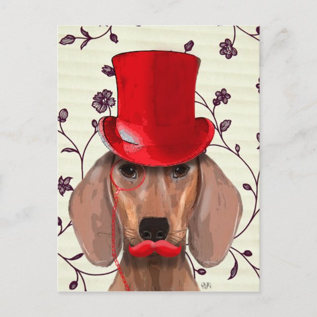 Dachshund With Red Top Hat Postcard (Front)