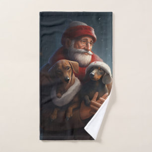Dachshund With Santa Claus Festive Christmas Bath Towel Set