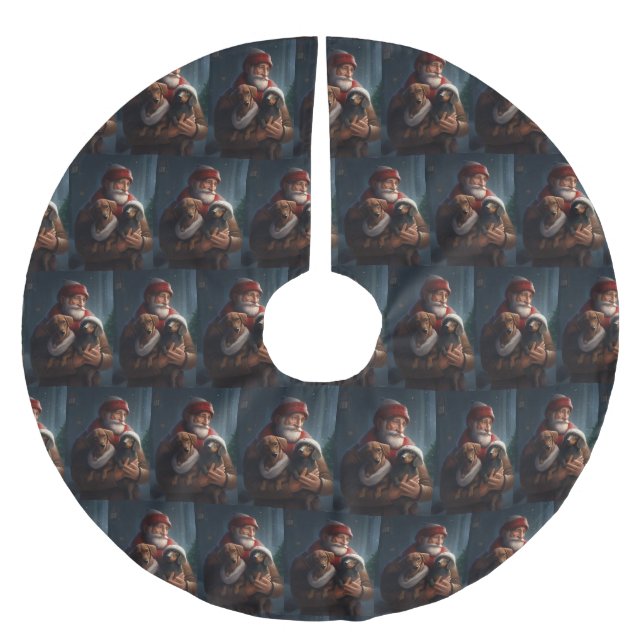 Dachshund With Santa Claus Festive Christmas Brushed Polyester Tree Skirt (Front)