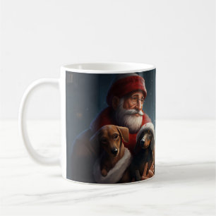 Dachshund With Santa Claus Festive Christmas Coffee Mug