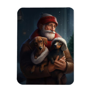 Dachshund With Santa Claus Festive Christmas Magnet