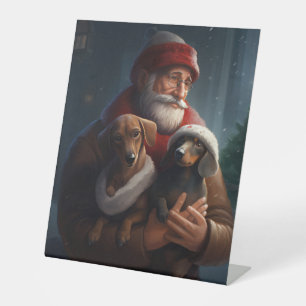 Dachshund With Santa Claus Festive Christmas Pedestal Sign