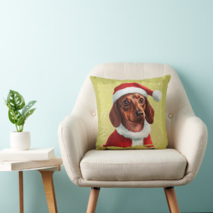 Dachshund With Santa Claus Outfit - Christmas 1 Cushion
