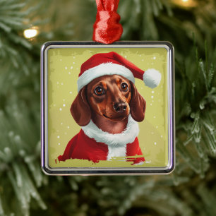 Dachshund With Santa Claus Outfit - Christmas 1 Metal Ornament
