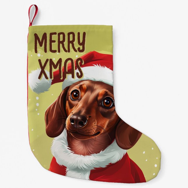 Dachshund With Santa Claus Outfit - Christmas 1 Small Christmas Stocking (Front)