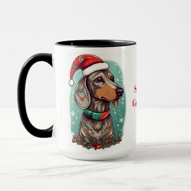 Dachshund with Santa Hat Mug, Dachshund Lover Mug (Left)