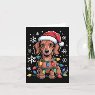 Dachshund With Santa Hat Wrapped In Christmas Ligh Card