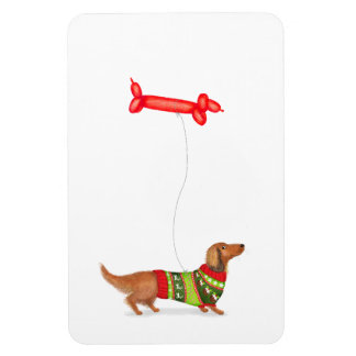 Dachshund with sausage dog balloon Xmas magnet
