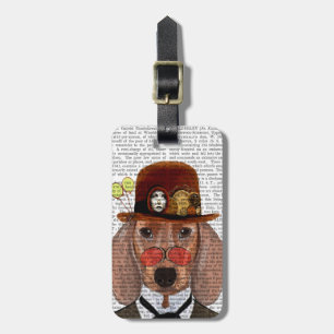 Dachshund with Steampunk Bowler Hat Luggage Tag