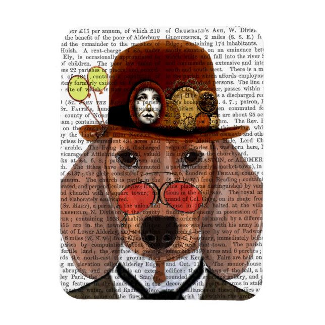 Dachshund with Steampunk Bowler Hat Magnet (Vertical)