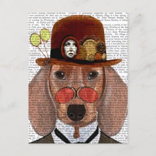 Dachshund with Steampunk Bowler Hat Postcard